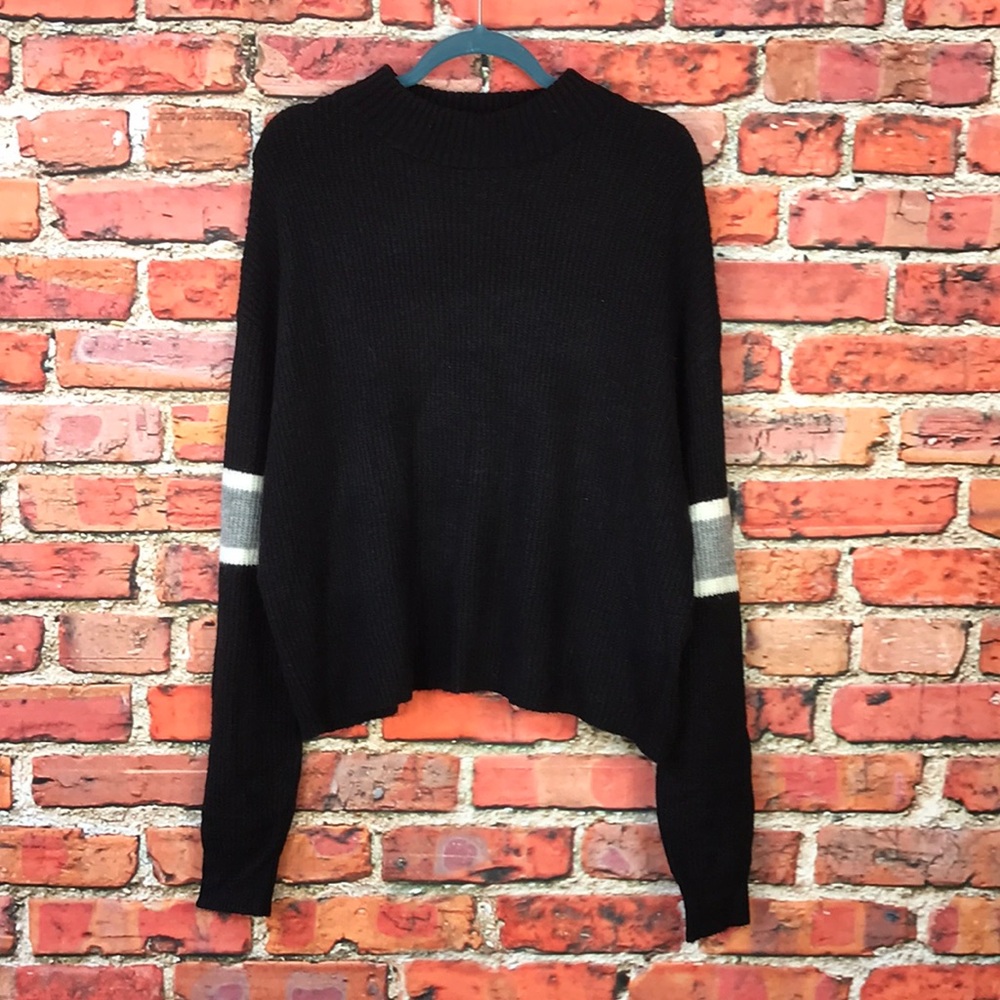 Revolve John + Jenn Black Varsity Stripe Mock Neck Sweater - Picture 3 of 13